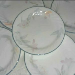 (5) Corelle PINK TRIO Salad Plates 7¼" Swirl White with Blue Rim Pink Flowers